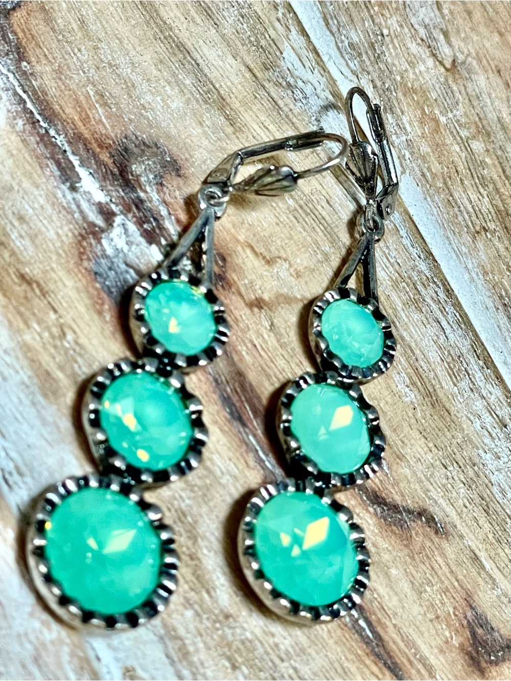 Silver Drop Earrings with Mint Green Faceted Stones